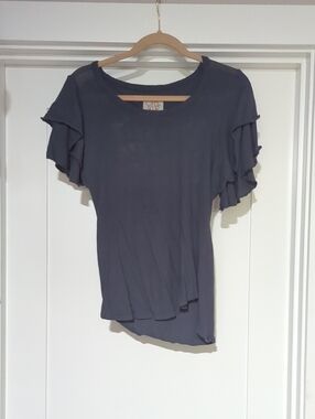 Chaser Slate Gray Ruffle Sleeve Short-Sleeve Top
